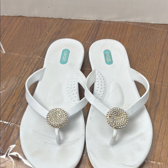 Okabashi White Sandals with Rhinestone Embellishment - Picture 3 of 6